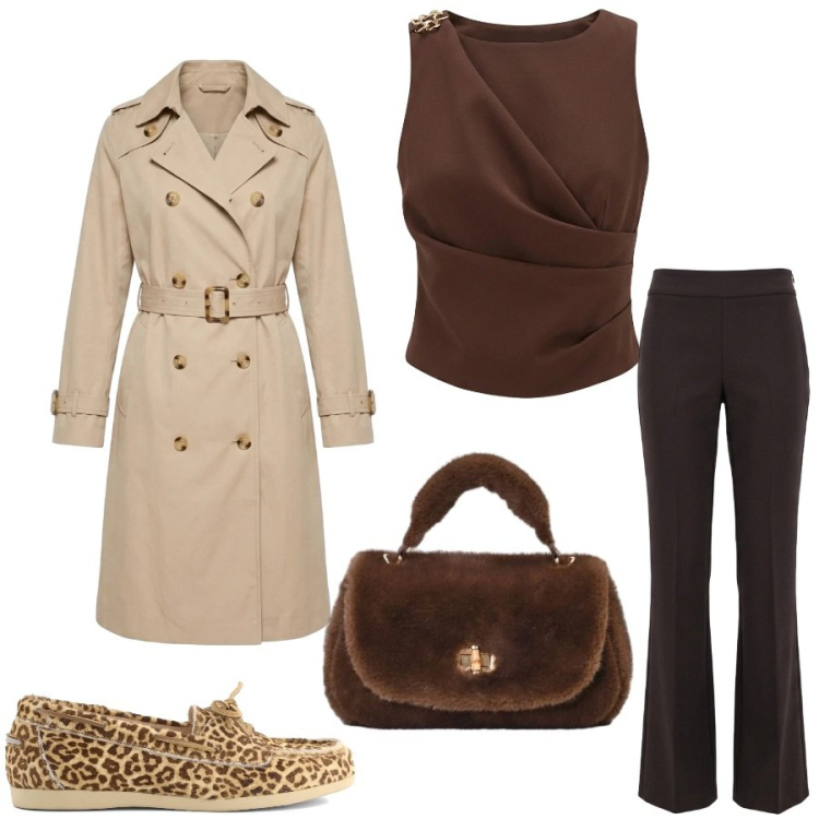 Outfit donna - Total look #2476083. Stile Glamour per Tutti i giorni. Abbinamento con pantaloni, canottiere, borse a mano, trench, mocassini.
