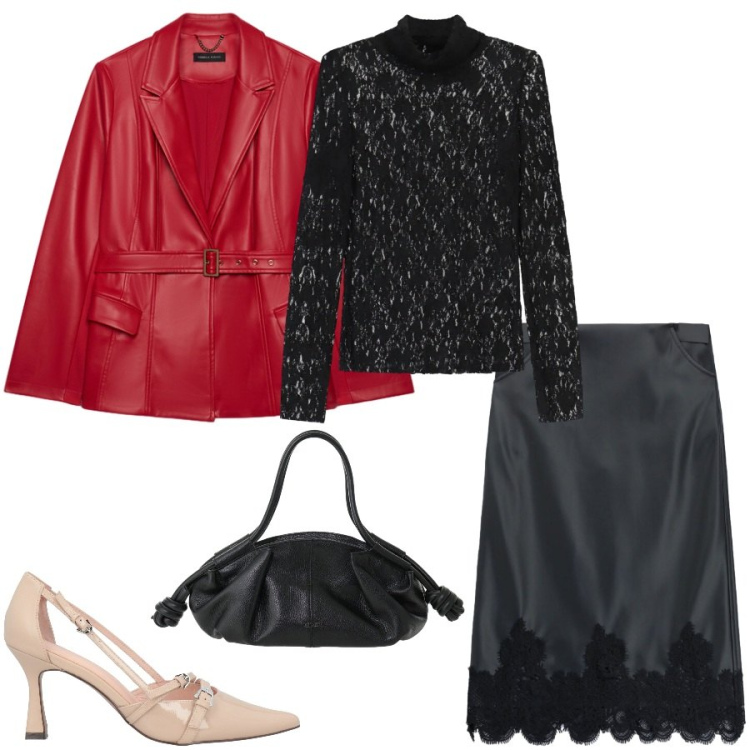 Outfit donna - Total look #2476085. Stile Glamour per Tutti i giorni. Abbinamento con décolleté, gonne longuette, borse a mano, t-shirt, blazer.