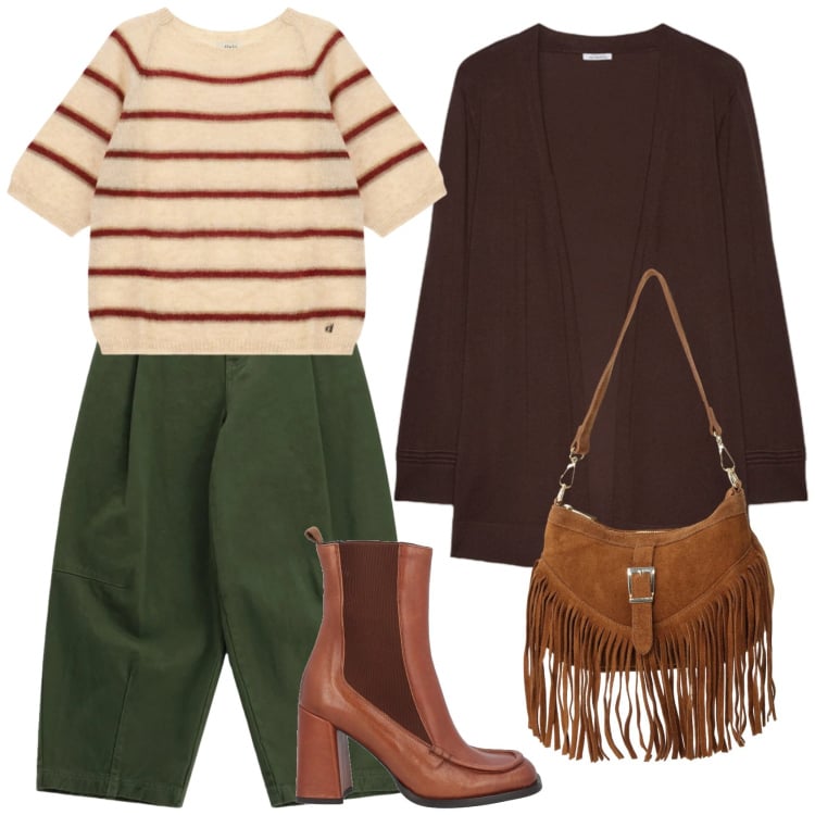 Outfit donna - Total look #2476091. Stile Urban per Tutti i giorni. Abbinamento con stivaletti chelsea, borse a spalla, pantaloni, maglieria, cardigans.