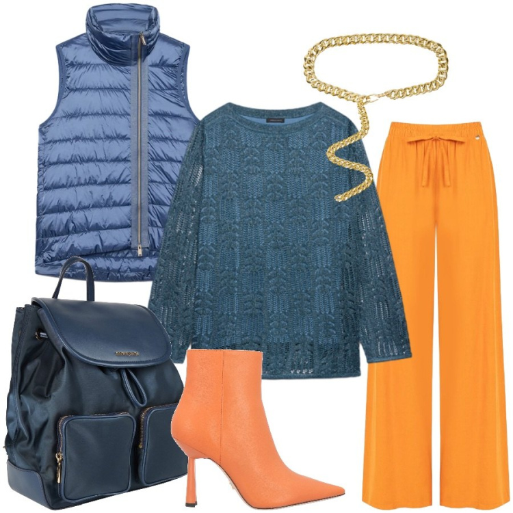 Outfit donna - Total look #2476094. Stile Casual chic per Tutti i giorni. Abbinamento con stivaletti, zaini, pantaloni a palazzo, maglieria, cinture, piumini.