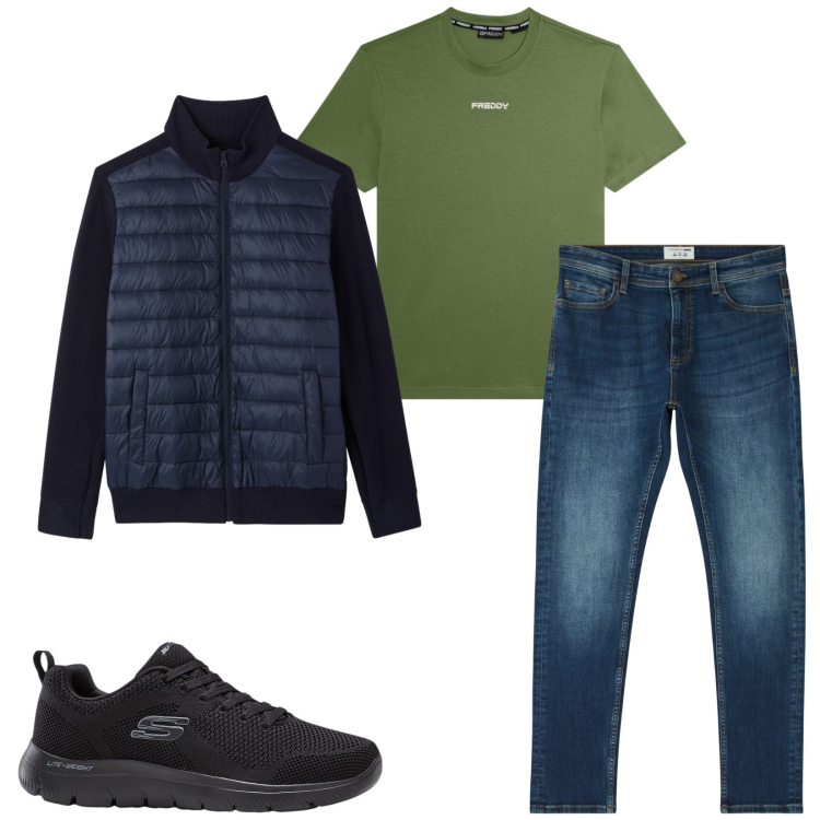 Outfit uomo - Total look #2476137. Stile Casual per Tutti i giorni. Abbinamento con t-shirt, jeans skinny, giacche, sneakers.