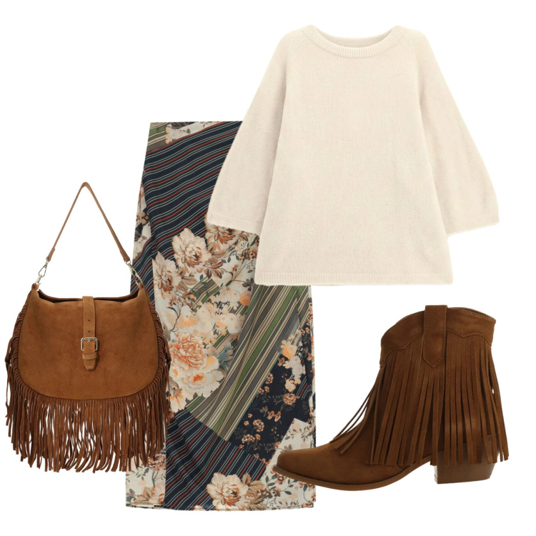 Outfit donna - We Are Back. Stile Chic per Tutti i giorni. Abbinamento con borse a spalla, stivaletti texani, gonne longuette, maglieria.