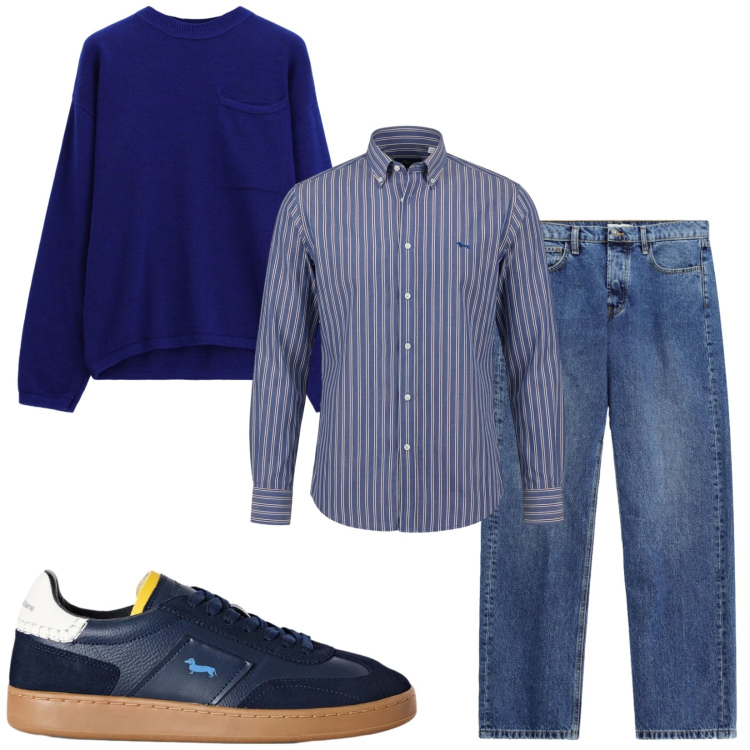 Outfit uomo - Total look #2476148. Stile Trendy per Serata speciale. Abbinamento con camicie, sneakers, jeans, maglieria.