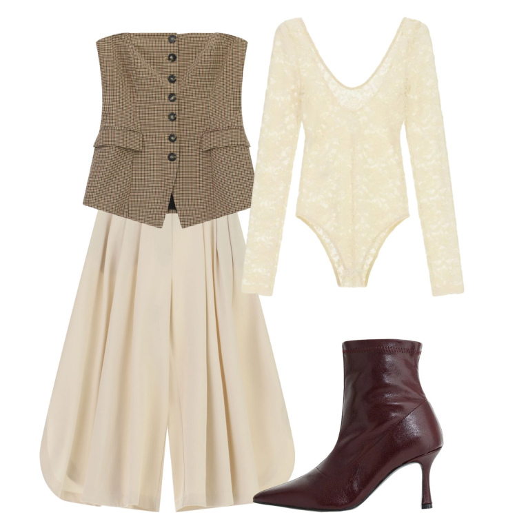 Outfit donna - We Are Back. Stile Chic per Serata fuori. Abbinamento con top, stivaletti, pantaloni culotte, body.