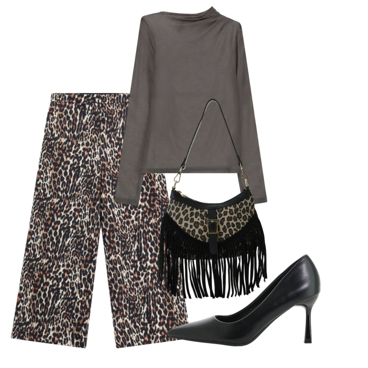Outfit donna - We Are Back. Stile Chic per Ufficio. Abbinamento con décolleté, t-shirt, pantaloni a palazzo, borse a spalla.