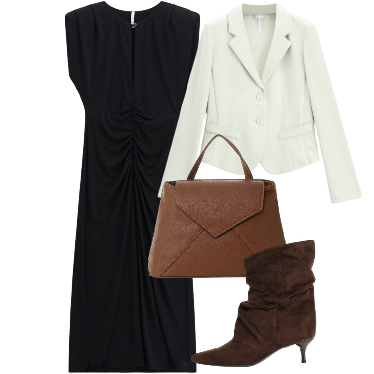 Outfit donna - We Are Back. Stile Chic per Serata fuori. Abbinamento con vestiti midi/longuette, blazer, borse a mano, stivali.