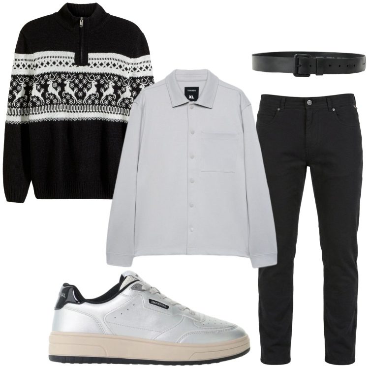 Outfit uomo - Sneackers silver. Stile Casual per Tutti i giorni. Abbinamento con pantaloni, cinture, sneakers, camicie, maglieria.