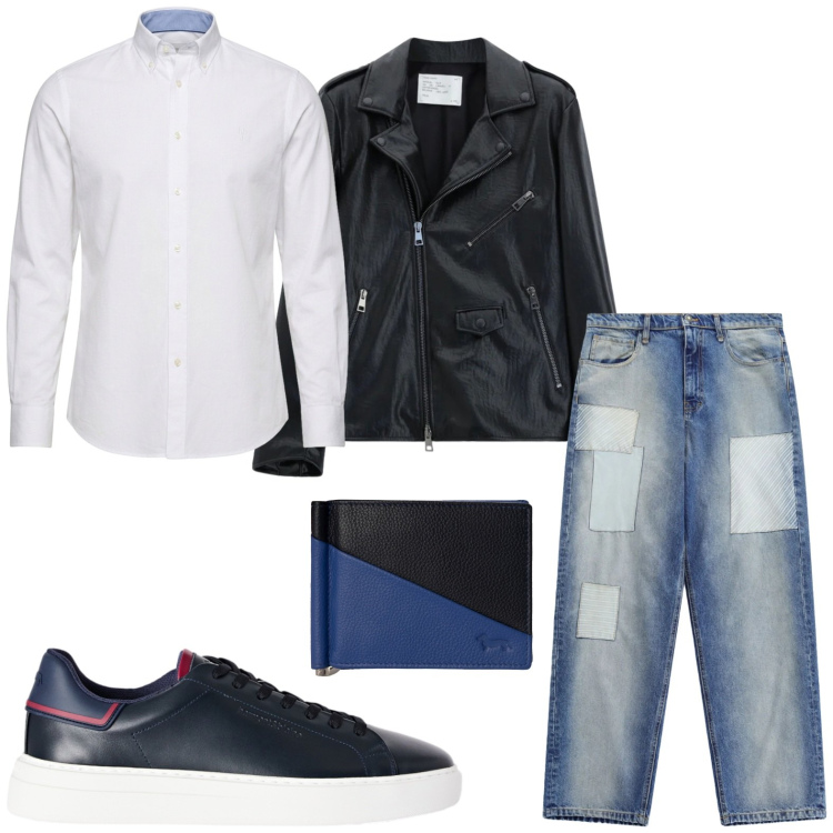 Outfit uomo - Inclinazioni rock. Stile Casual per Tutti i giorni. Abbinamento con sneakers, camicie, portafogli, jeans, giacche.