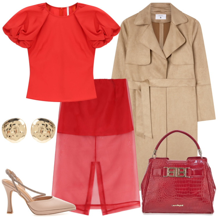 Outfit donna - Iconic business woman. Stile Chic per Ufficio. Abbinamento con bluse, gonne longuette, orecchini, trench, borse a mano, décolleté.