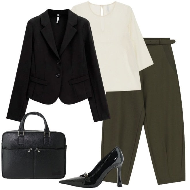 Outfit donna - Borsa porta pc. Stile Urban per Ufficio. Abbinamento con pantaloni, bluse, blazer, décolleté, borse messenger.