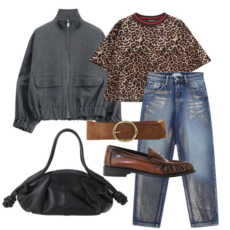 Outfit donna - Settembre. Stile Casual per Tutti i giorni. Abbinamento con mocassini, t-shirt, bomber, jeans, cinture, borse a mano.