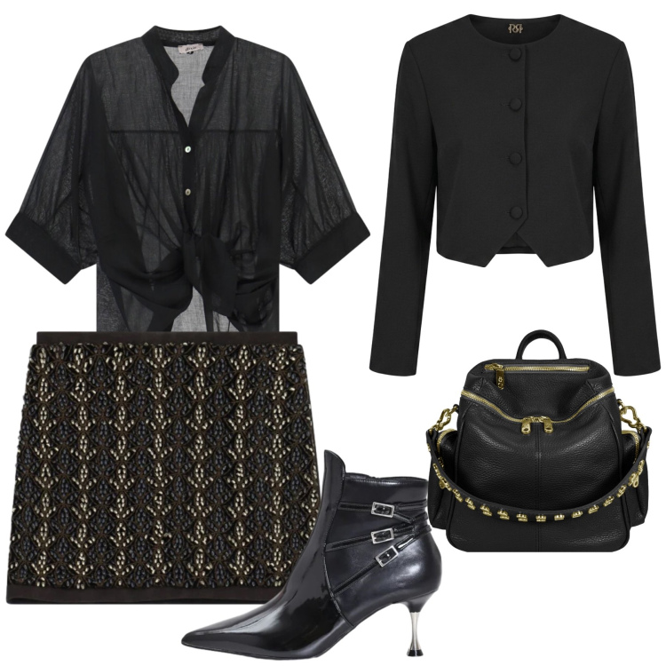 Outfit donna - Total look #2476238. Stile Glamour per Serata fuori. Abbinamento con minigonne, camicie a manica corta, stivaletti, blazer, zaini.