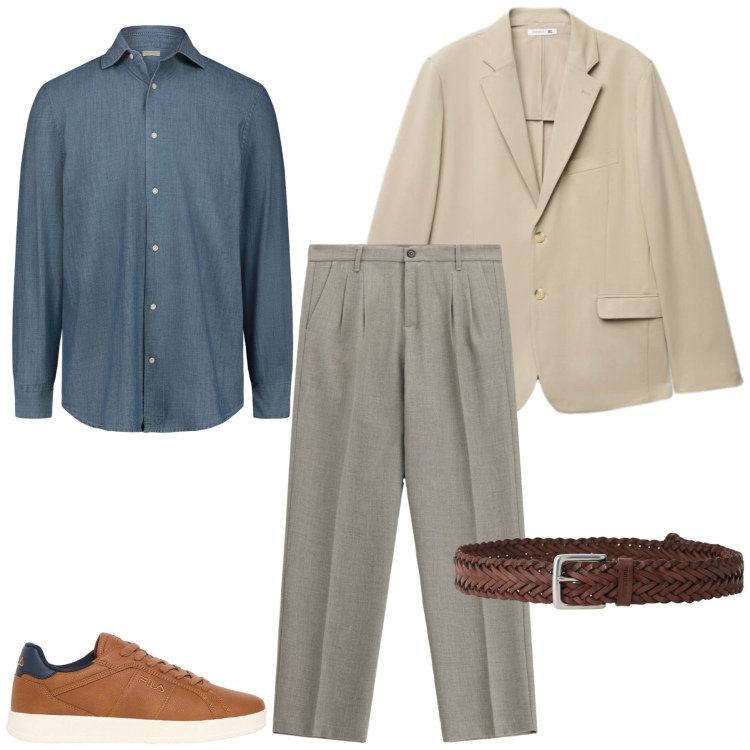 Outfit uomo - Total look #2476252. Stile Casual per Ufficio. Abbinamento con pantaloni, cinture, camicie, giacche, sneakers.