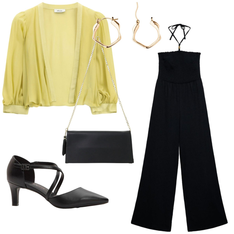 Outfit donna - Total look #2476299. Stile Chic per Serata fuori. Abbinamento con orecchini, décolleté, tute, borse a tracolla, blazer.