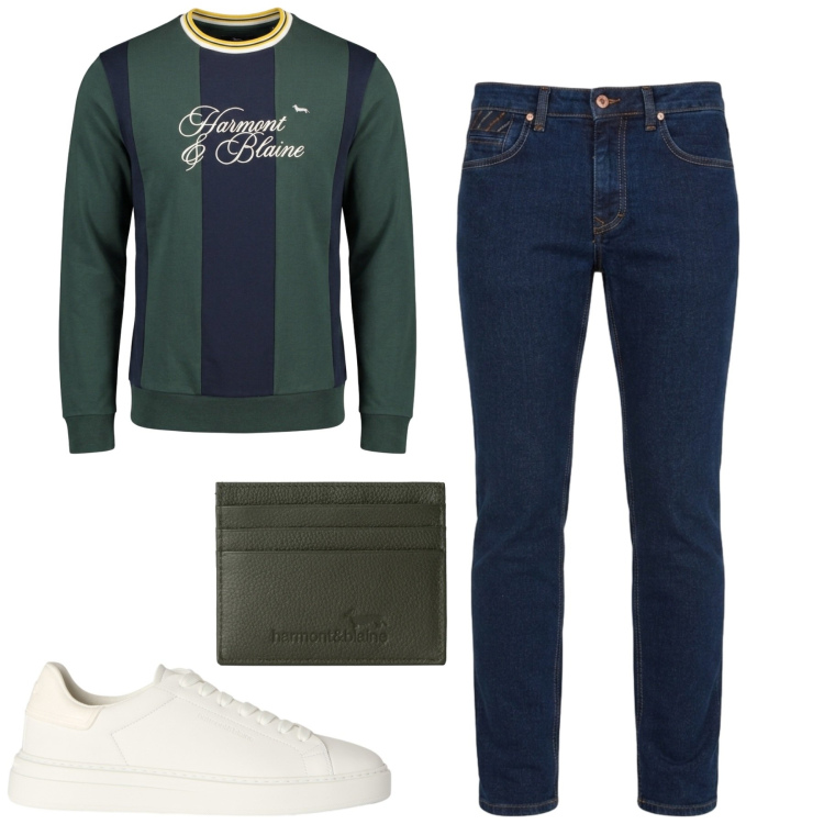 Outfit uomo - Settembre. Stile Casual per Tutti i giorni. Abbinamento con jeans, felpe, sneakers, portafogli.