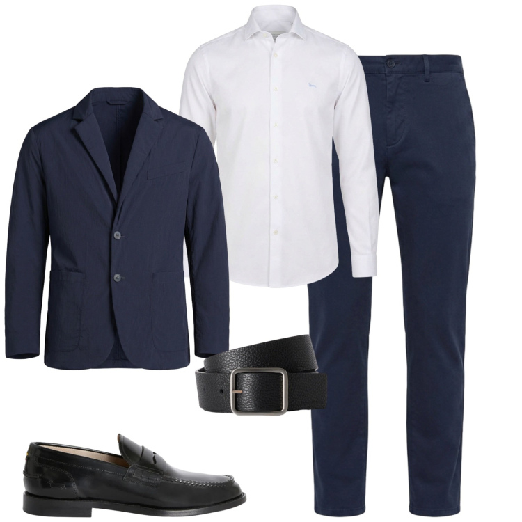 Outfit uomo - Eleganza urbana. Stile Business/Elegante per Tutti i giorni. Abbinamento con cinture, pantaloni, camicie, scarpe stringate, giacche.