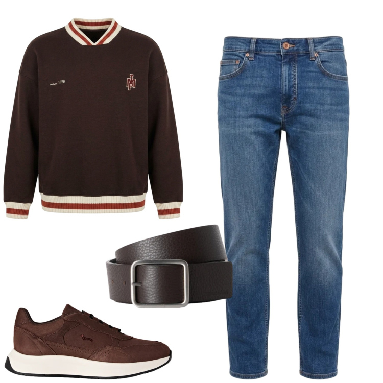 Outfit uomo - City. Stile Casual per Tutti i giorni. Abbinamento con sneakers, jeans, cinture, felpe.