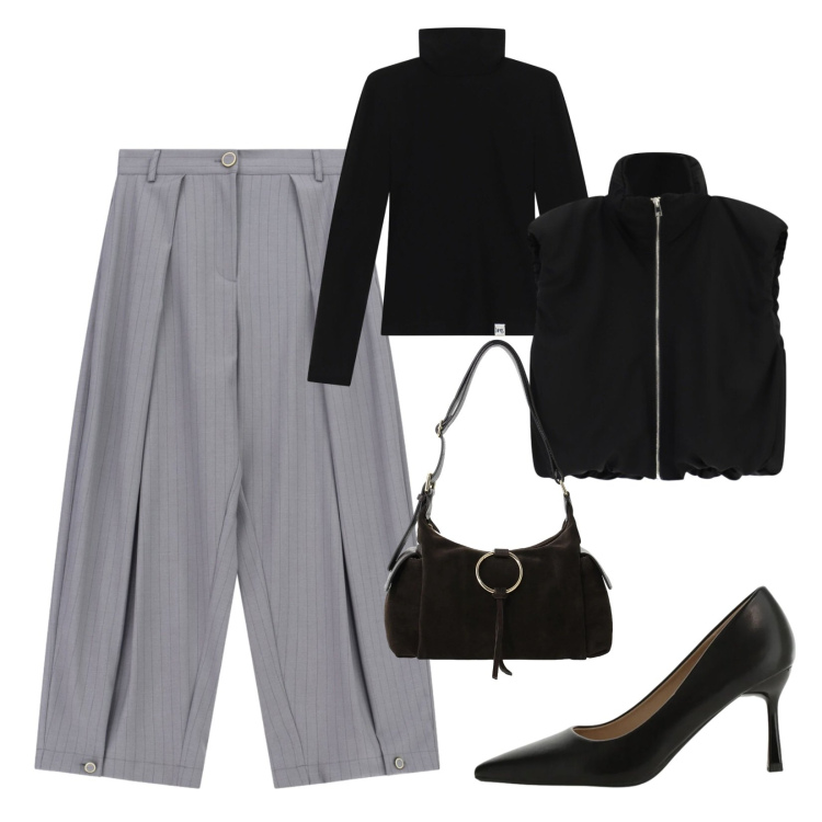 Outfit donna - New collection Imperial. Stile Trendy per Tutti i giorni. Abbinamento con décolleté, pantaloni a palazzo, t-shirt, borse a spalla, piumini.