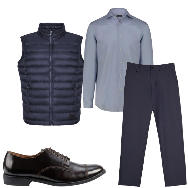 Outfit uomo - Total look #2476370. Stile Trendy per Ufficio. Abbinamento con camicie, scarpe stringate, pantaloni chino, piumini.