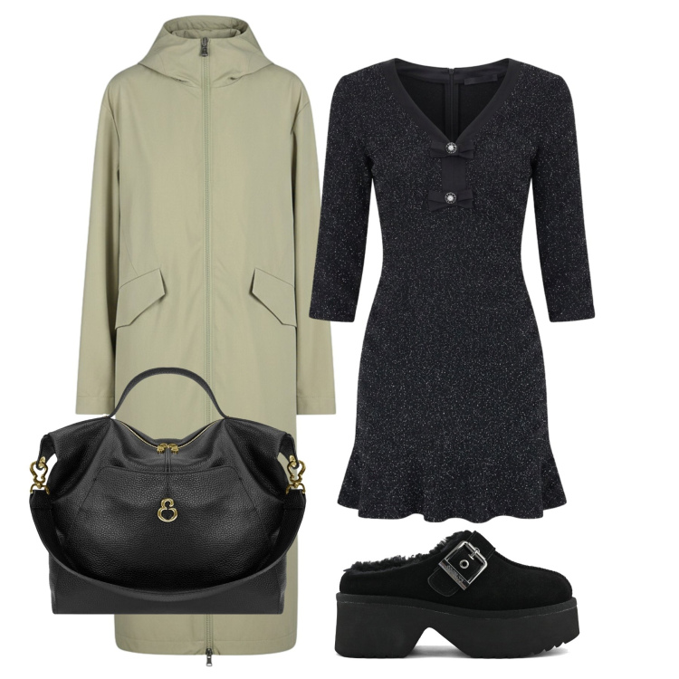 Outfit donna - Settembre. Stile Urban per Tutti i giorni. Abbinamento con vestiti corti, trench, borse a spalla, sabot.