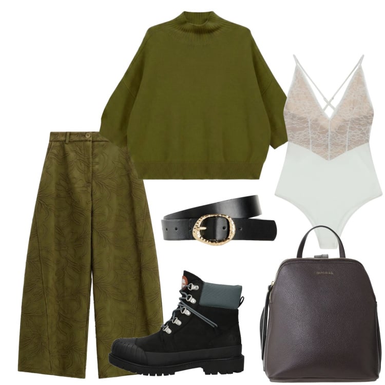 Outfit donna - Stivaletti per le piogge intense. Stile Casual per Tutti i giorni. Abbinamento con stivaletti, cinture, pantaloni a palazzo, maglieria, zaini, body.