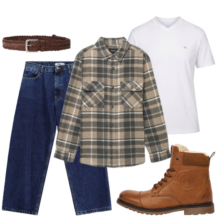 Outfit uomo - Total look #2476435. Stile Casual per Tutti i giorni. Abbinamento con t-shirt, jeans, cinture, camicie, stivali e stivaletti.