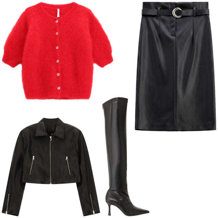 Outfit donna - Grintosa in città. Stile Glamour per Tutti i giorni. Abbinamento con gonne longuette, stivali sopra il ginocchio, cardigans, giacche.