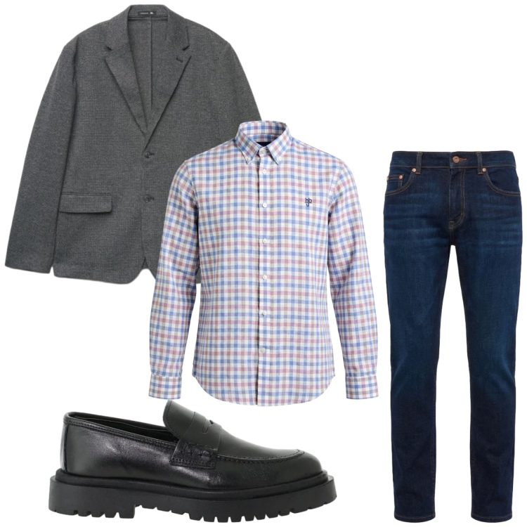 Outfit uomo - Total look #2476481. Stile Trendy per Ufficio. Abbinamento con jeans, camicie, scarpe stringate, giacche.