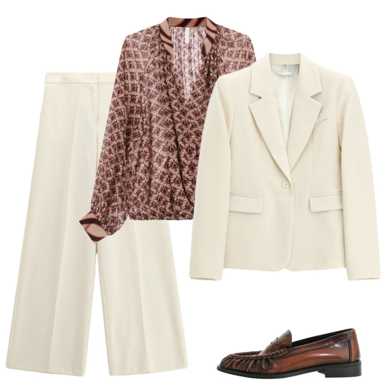 Outfit donna - Manlike. Stile Mannish per Cerimonia. Abbinamento con bluse, pantaloni a palazzo, mocassini, blazer.