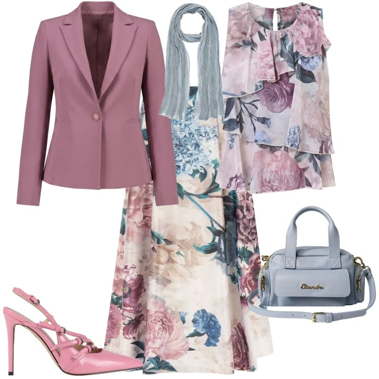 Outfit donna - Chic cerimonia evento speciale. Stile Chic per Cerimonia. Abbinamento con décolleté, sciarpe, top, gonne longuette, blazer, borse a mano.