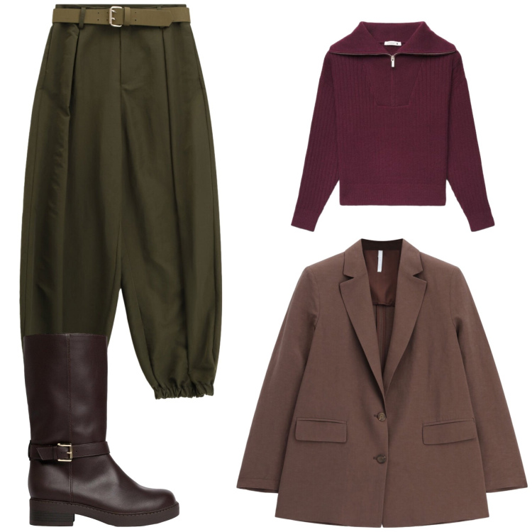 Outfit donna - Country brithish heritage. per Tutti i giorni. Abbinamento con stivali, maglieria, pantaloni, blazer.