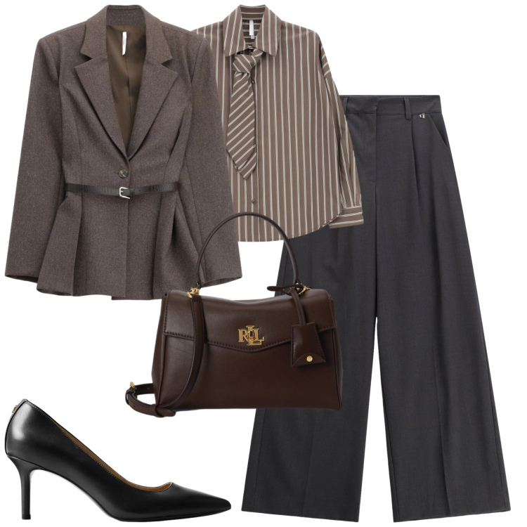 Outfit donna - Iconic business woman. Stile Urban per Ufficio. Abbinamento con blazer, camicie, pantaloni a palazzo, décolleté, borse a mano.
