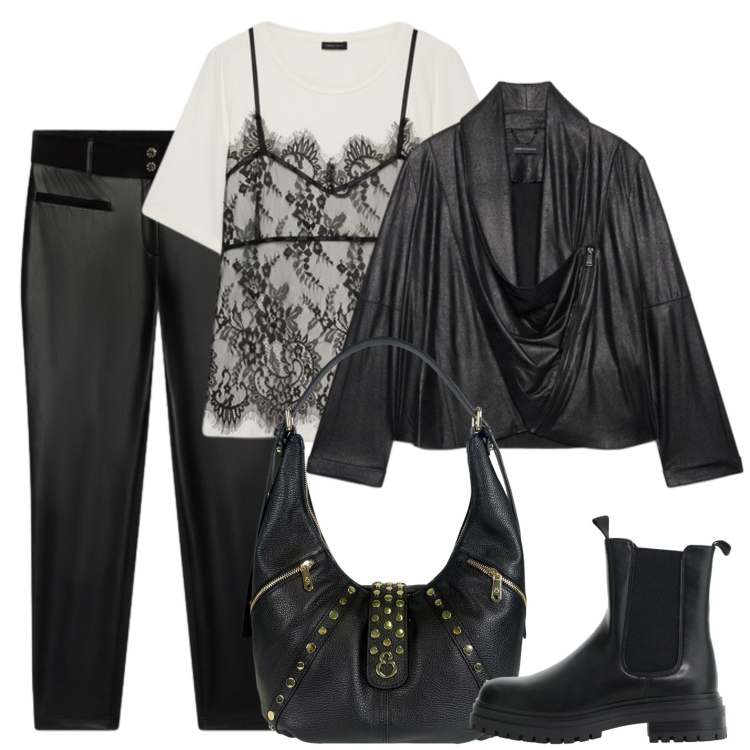 Outfit donna - Pizzo rock. Stile Rock per Scuola/Università. Abbinamento con stivaletti chelsea, t-shirt, pantaloni skinny, blazer, borse a spalla.
