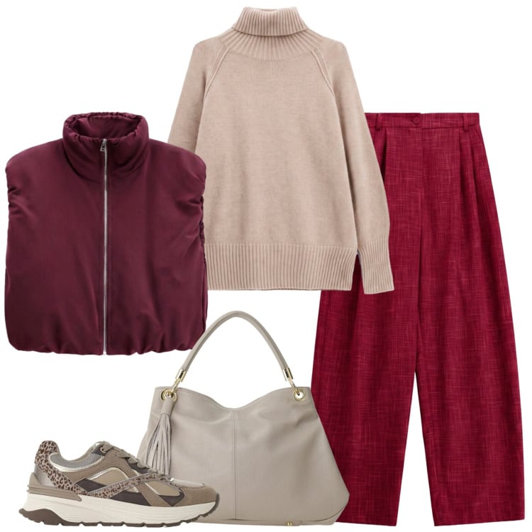 Outfit donna - We are back. Stile Casual per Tutti i giorni. Abbinamento con borse a spalla, piumini, pantaloni a palazzo, sneakers, pullovers.