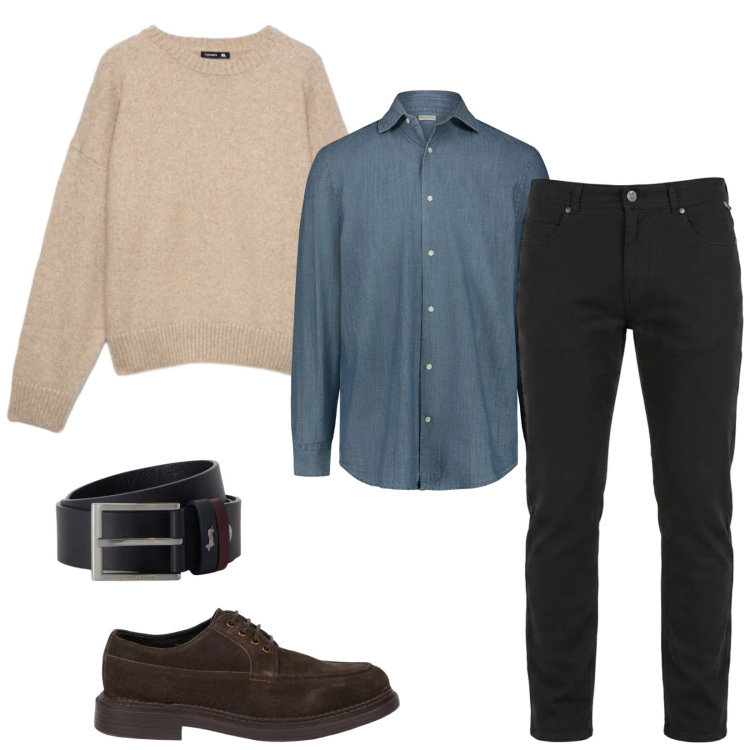 Outfit uomo - Semplice ma d'impatto. Stile Casual per Tutti i giorni. Abbinamento con pantaloni, cinture, camicie, scarpe stringate, maglieria.