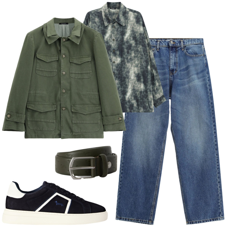 Outfit uomo - City. Stile Casual per Tutti i giorni. Abbinamento con sneakers, cinture, camicie, jeans, cappotti.