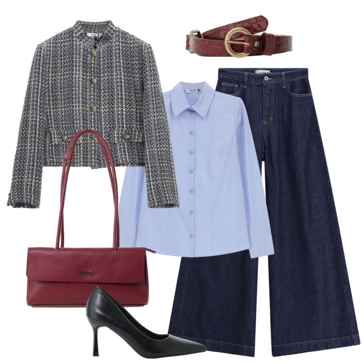 Outfit donna - Jeans e tacchi Please. Stile Casual chic per Tutti i giorni. Abbinamento con décolleté, cappotti, jeans, camicie, borse a spalla, cinture.