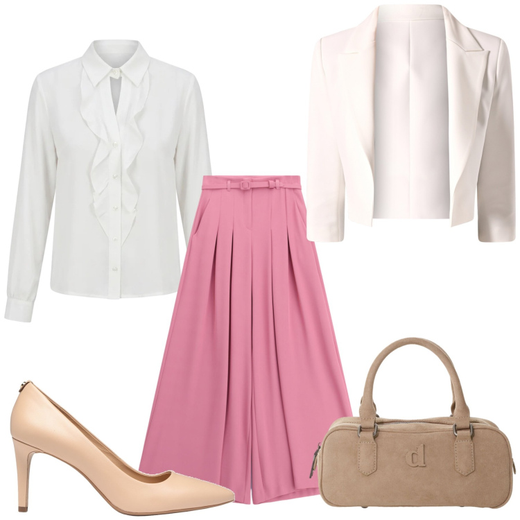 Outfit donna - Total look #2476535. Stile Casual chic per Tutti i giorni. Abbinamento con décolleté, pantaloni a palazzo, borse a mano, blazer, camicie.