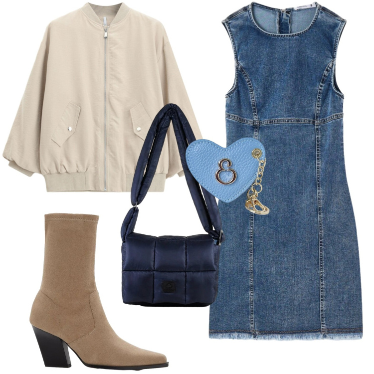 Outfit donna - Jeans lover. Stile Casual per Tutti i giorni. Abbinamento con stivaletti, vestiti corti, bomber, borse a spalla, portachiavi.