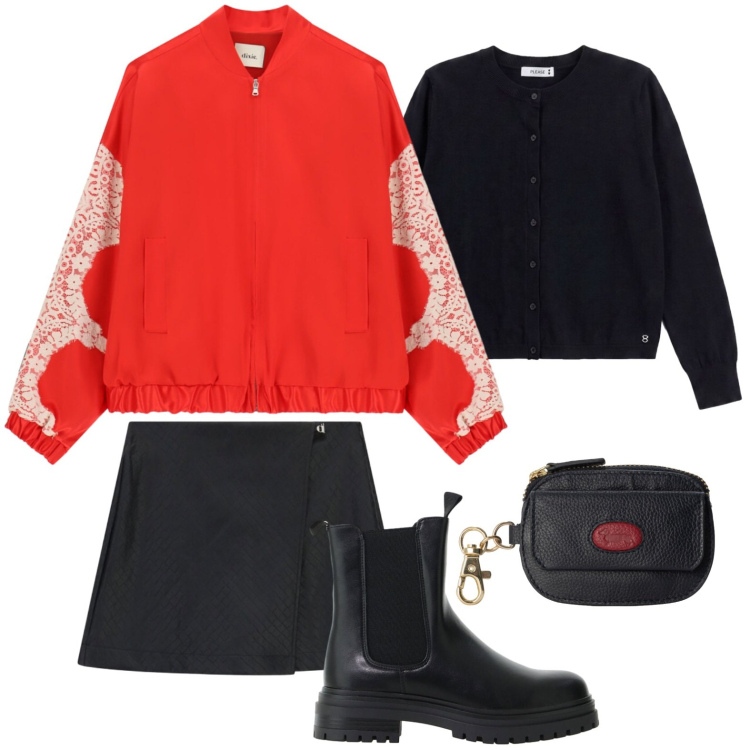Outfit donna - Preppy school. Stile Preppy per Scuola/Università. Abbinamento con portamonete, stivaletti chelsea, cardigans, minigonne, bomber.