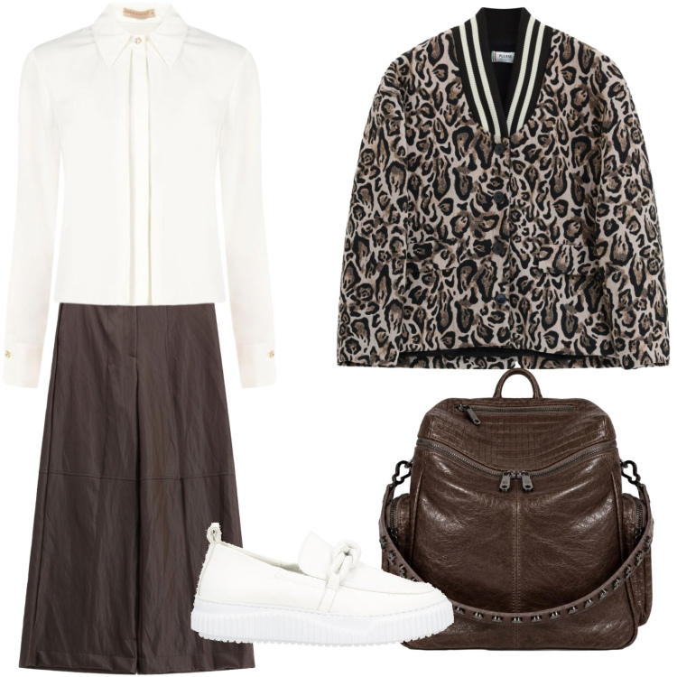 Outfit donna - Dettagli chic. Stile Casual per Tutti i giorni. Abbinamento con mocassini, pantaloni a palazzo, camicie, bomber, zaini.