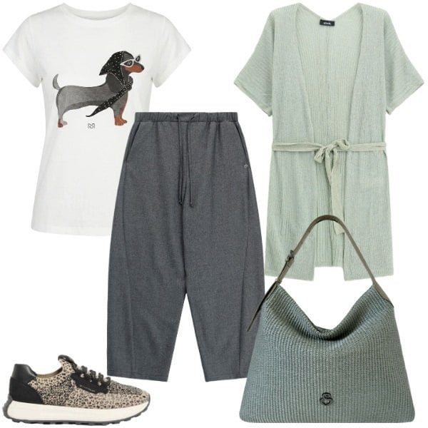 Outfit donna - Total look #2476548. Stile Casual per Tutti i giorni. Abbinamento con sneakers, pantaloni, cardigans, t-shirt, borse a spalla.