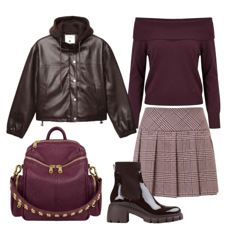 Outfit donna - Bomberino e mini a pieghe. Stile Urban per Tutti i giorni. Abbinamento con stivaletti, bomber, minigonne, maglieria, zaini.