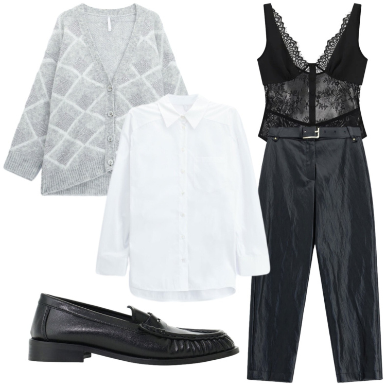 Outfit donna - We Are Back - School. Stile Casual per Scuola/Università. Abbinamento con pantaloni, body, cardigans, mocassini, camicie.