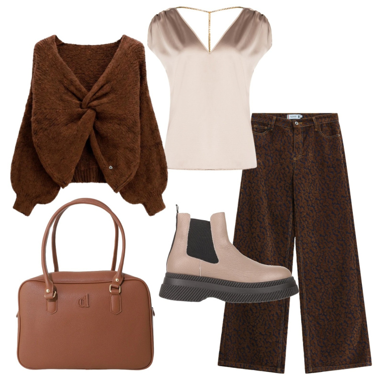 Outfit donna - Il mio outfit del mercoledì. Stile Casual per Ufficio. Abbinamento con stivaletti, pantaloni a palazzo, maglieria, borse a mano, top.