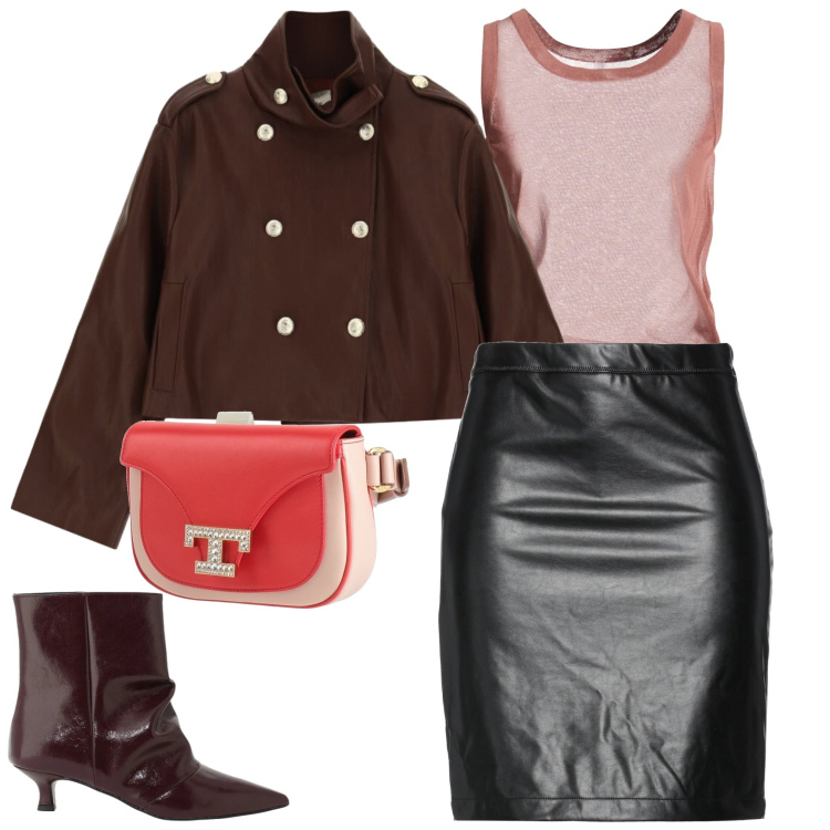 Outfit donna - Total look #2476583. Stile Casual per Ufficio. Abbinamento con minigonne, marsupi, top, stivaletti, blazer.