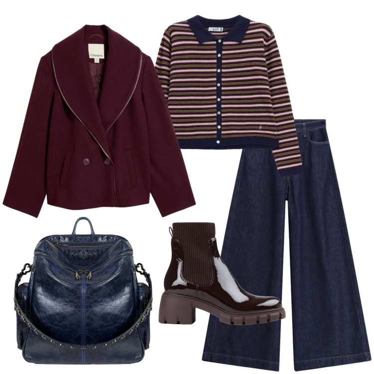 Outfit donna - Il mio outfit del venerdì. Stile Casual per Ufficio. Abbinamento con stivaletti, blazer, cardigans, jeans, zaini.