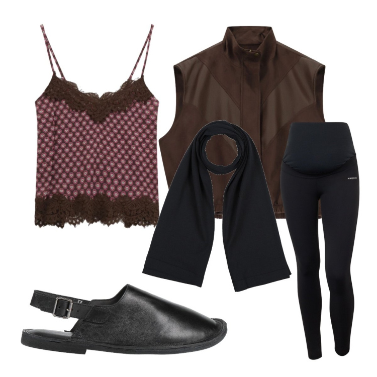 Outfit donna - Top in pizzo fresco. Stile Sporty chic per Tutti i giorni. Abbinamento con ballerine, sciarpe, gilet, top, leggings.