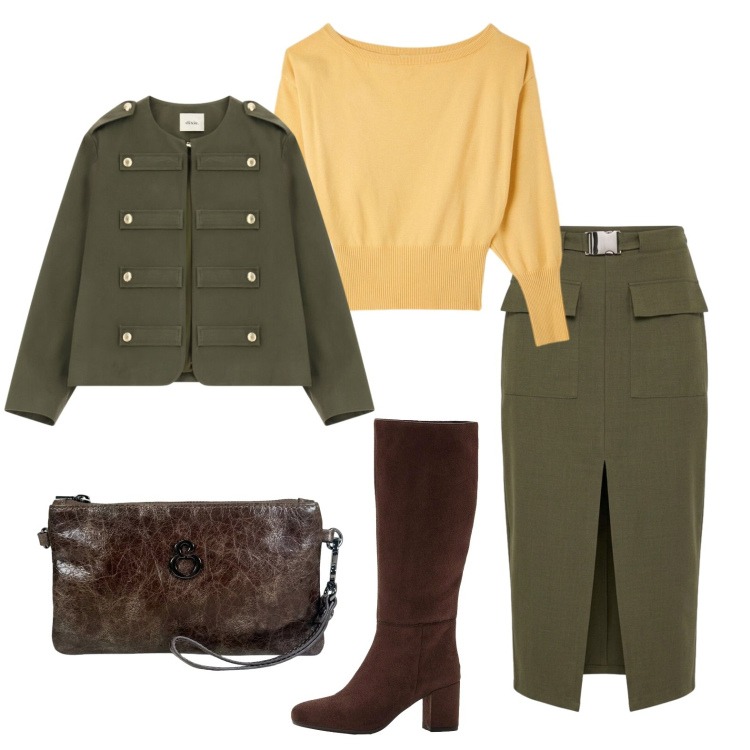 Outfit donna - La gonna a matita. Stile Trendy per Serata fuori. Abbinamento con stivali, pullovers, gonne longuette, blazer, pochette.