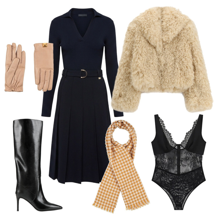 Outfit donna - Stiletto e pizzo. Stile Sexy per Serata fuori. Abbinamento con sciarpe, guanti, stivali, vestiti midi/longuette, body, ecopellicce.